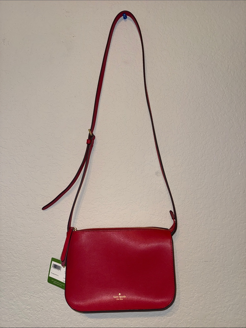 kate spade Royal Red Leather Holiday Lane Val Crossbody with Adjustable Strap